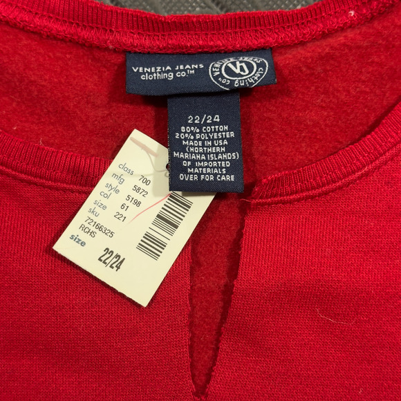 Venezia Jeans Sweatshirt Women's 22/24 Red 3/4 Sleeve Rhinestone Angel Gorpcore - Picture 4 of 6